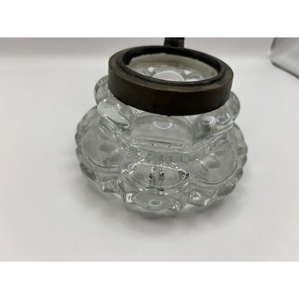 Vintage Antique Inkwell‎ Crystal Glass Brass Lid Old Money GrandpaCore